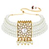 Aheli Kundan Pearl Choker Multi Layered Collar Pendientes con Maang