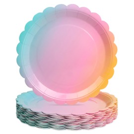 PARTY GO 50Pcs Rainbow Paper Plates 9" 23cm, Party Plates Disposable Supplies Pack for Birthday, Baby Shower, Holiday Wedding Graduation Party Decorations