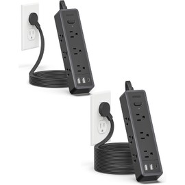 Flat Extension Cord 15 ft+5FT,Surge Protector Power Strip with 9 Widely Outlets and 3 USB Ports (1 USB-C), Flat Extension Cord with Multiple Outlets, 1080 Joule, Mount, for Home Office, Dorm,Black