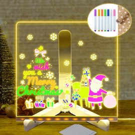 LED Note Board with 7 Colors Pen LED Light Up Writing Message Board Acrylic Drawing Dry Erase Board, 20x20cm Illuminated Doodle Desktop Memo Glow Wordpad with Stand for Kids School Cafe Home Office