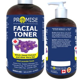 FACIAL TONER 360ml (12oz), Witch Hazel Extract and Aloe Vera Gel, Mild Lavender Scent, Made in Canada (Facial Toner, 360ml)