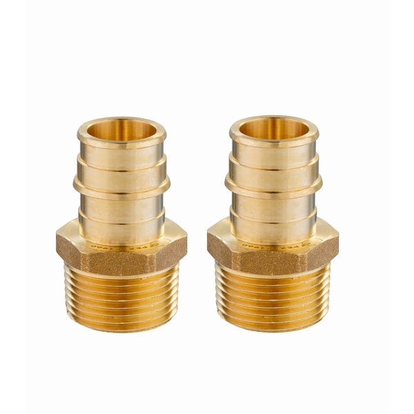 (Pack of 2) EFIELD Pex A Full Flow Expansion Brass Fittings 1"x 1" Male NPT Adapter, ASTM F1960