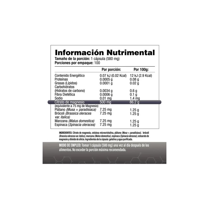 Citrato de Magnesio 100 Cápsulas de 500 mg | Citramag