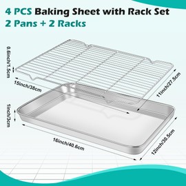 PUREZON Baking Sheet with Rack Set (2 Pans + 2 Racks), Stainless Steel Cookie Sheets,Cookie Pan with Cooling Rack, Nonstick Baking Pan,Easy Clean,Heavy Duty,Oven & Dishwasher Safe, 16 x 12 x 1 Inches
