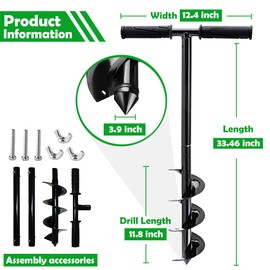 Hand Auger Post Hole Digger, 32''x 4" Earth Garden Auger Drill with Non-Slip Handle, Post Hole Digger, Garden Manual Auger for Digging Weeds Roots, Planting Trees, Deep Cultivating, Seedlings, Flower