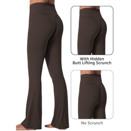 Sunzel Sunzfly Invisible Butt Scrunch Flare Leggings for Women, Mini Flared Yoga Pants with Tummy Control and High Waist 30" Seal Brown Medium