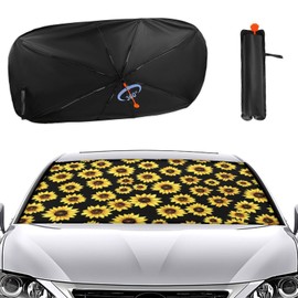 CZLBTFTP Sunflower Car Windshield Sun Shade Umbrella, Car Windshield Sunshades Cover with 360° Rotation Bendable Handle, Foldable Sun Shade for Most Vehicles