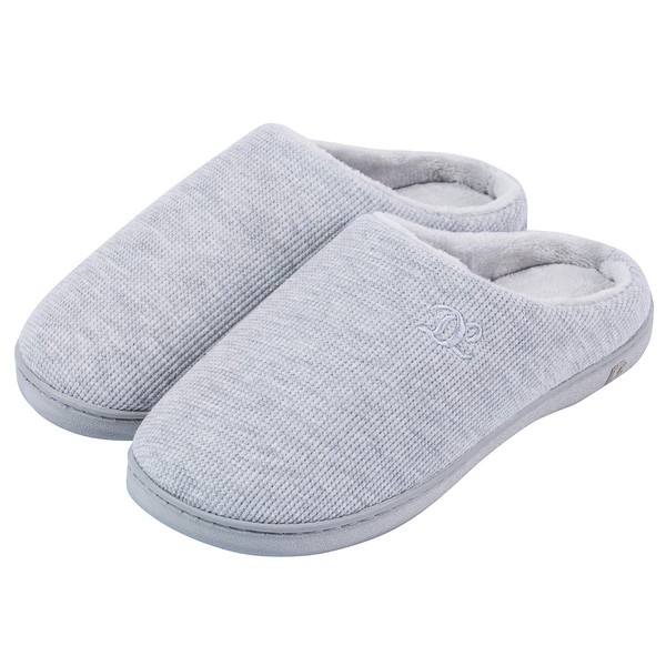 DL Womens Memory Foam Slippers, Cozy Slip on Bedroom/House Slippers For Indoor Outdoor, Comfy Women's Warm Soft Flannel Lining Home Slippers Size 7-8 Grey