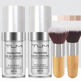 Color Changing Foundation with Makeup Brush, Long Lasting & Moisturizing Foundation with Concealer Brush, Natural Makeup for All Skin Tone, Makeup Product, Flawless Cosmetics Base:_2 Foundation + 2 Brush_skin tone