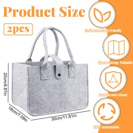Dawumin Felt Shopping Bag, Felt Bags Shopper, Foldable Felt Basket, Shopping Bag, Felt Bag for Shopping, Going Out, Storage, Travel, Picnic, Grey (2 pieces, 30 x 20 x 18 cm)