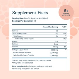 Youtheory Collagen Liquid - 5,000 mg Hydrolyzed Collagen Peptides - Supports Hair, Nail, Joint & Bone Health* - Berry Flavor - 1 oz Single Serve Packet, Pack of 12