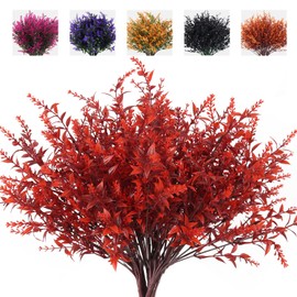 RECUTMS Artificial Greenery for Outdoors Lavender Fall Fake Plants Fake Flowers Outside UV Resistant Faux Greenery Artificial Plants Faux Flowers for Fall Wedding Yard Window Autumn Decor (Wine Red)
