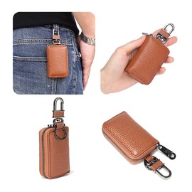 EXKOKORO Funda protectora de piel para llave de coche, funda protectora para llavero de coche, bolsa con cierre, llavero remoto para coche, Naranja oscuro, L