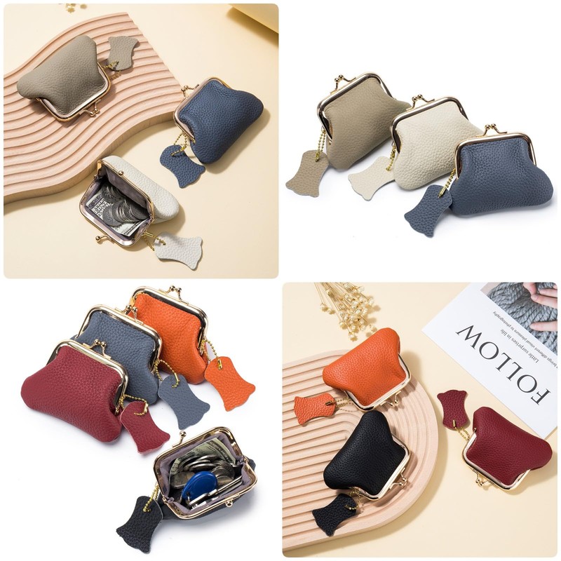 Kaaipee Coin Purse with Drawstring Genuine Leather Coin Case Cute