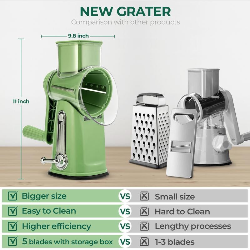 SUSTEAS Rotary Vegetable Chopper - 5 Blades, Suction Base, Handle,