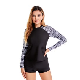 Mexholin Rash Guard for Women Sun Protection UPF 50+ Quick Dry Long Sleeve Swimsuits Built in Bra 1Black XL