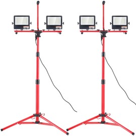 VEVOR LED Work Light with Stand, 2PCS 10000 Lumen Dual-head LED Work Light with 27.6"-68.1" Adjustable and Foldable Tripod Stand, IP65 Waterproofed LED Tripod Work Light, with 5000 K Color Temperature