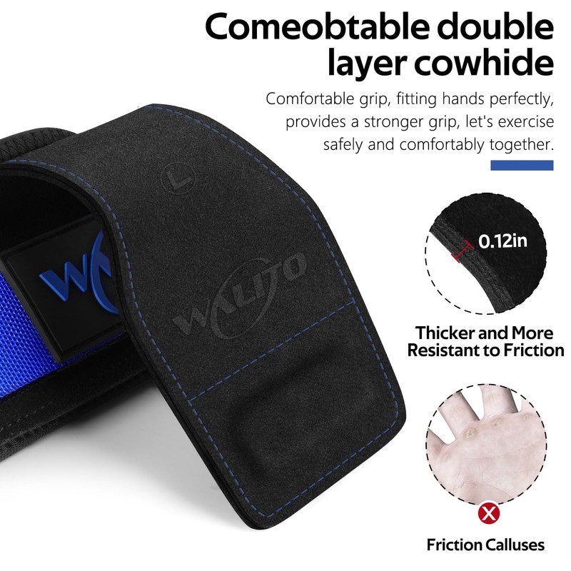 WALITO Weight Lifting Wrist Straps (Pair),Double Layer Leather Grips for