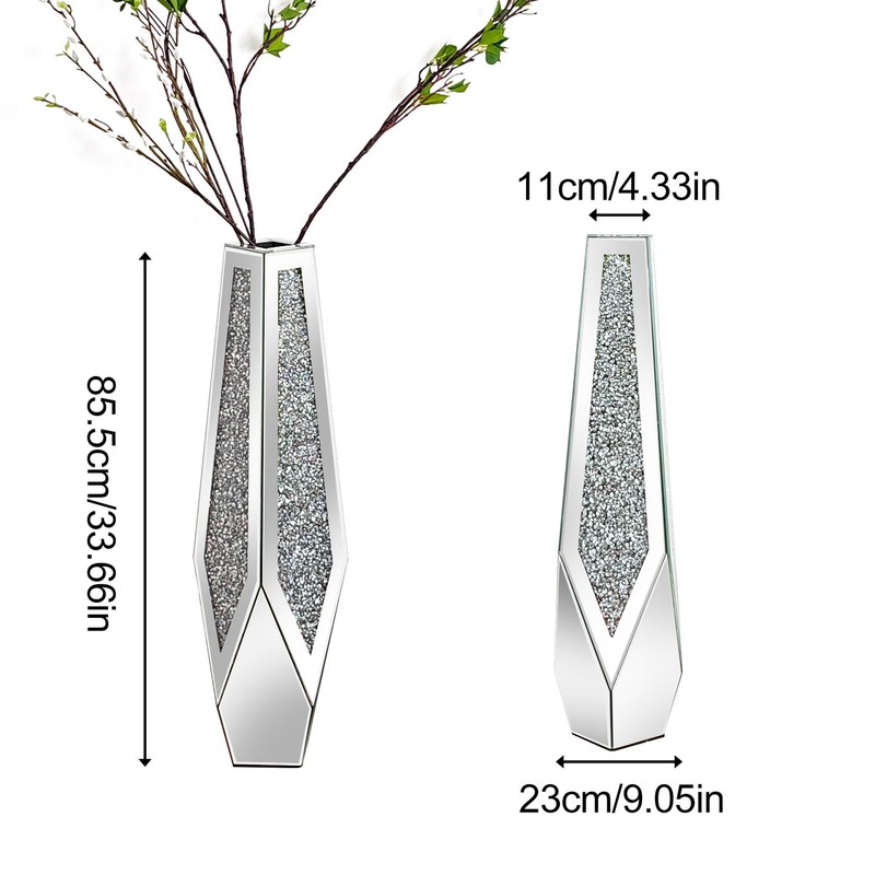 Artloge Mirror Floor Vase Crushed Diamond Silver Bling Centerpiece 33.6