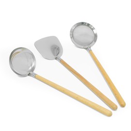 ExcelSteel 3 Pc Stainless Steel Turner, Ladle w/Wooden Handle Utensils Set, 12"