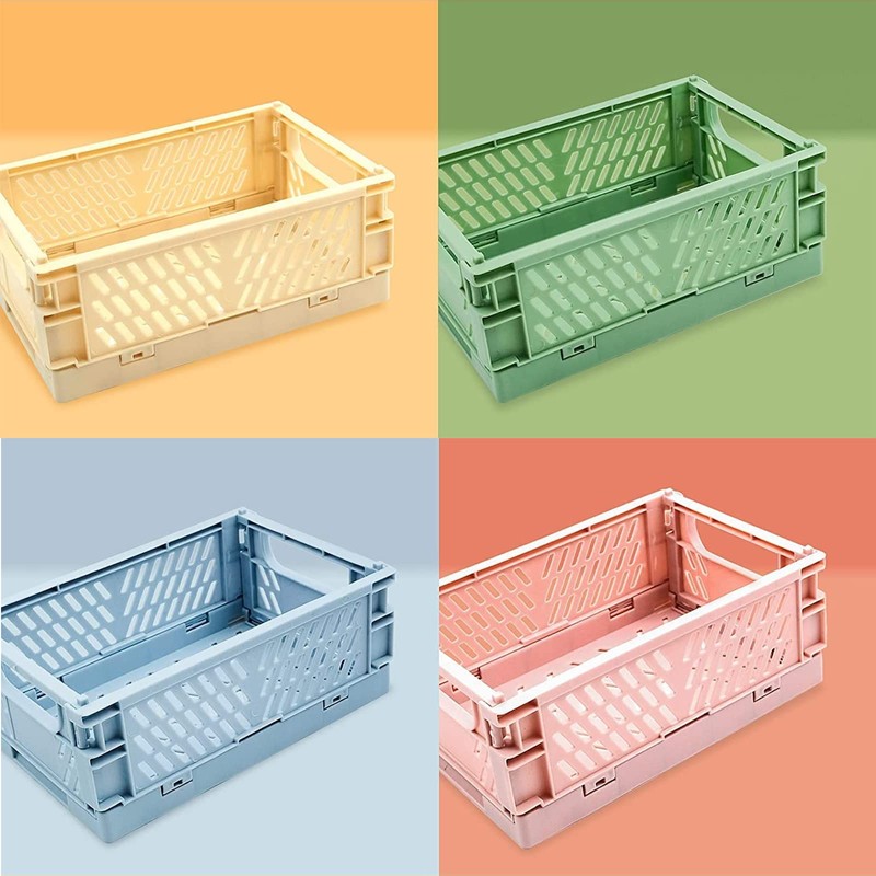Tianlong 4pcs Mini Foldable Desk Crates Storage Box, Plastic Stackable