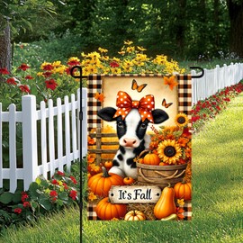 BlissYard Fall Pumpkin Garden Flag, 12x18 Double Sided "It's Fall" Pumpkin Sunflower Country Cow Farmhouse Outdoor Decor Flag, Suitable for Outdoor Patio Yard Thanksgiving Decoration