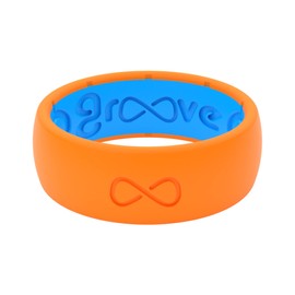 Groove Life Solid Blaze Orange/Blue Ring - Breathable Silicone Wedding Rings for Men, Lifetime Coverage, Unique Design, Comfort Fit Ring - Size 7