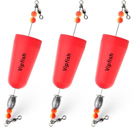 Vipfish Popping Corks Floats Saltwater - Rattles and Floats for Catfish Redfish Speckled Trout Rigs with a 3/8 oz Egg Weight, and a High-Visibility Cork (Red, 3pcs)
