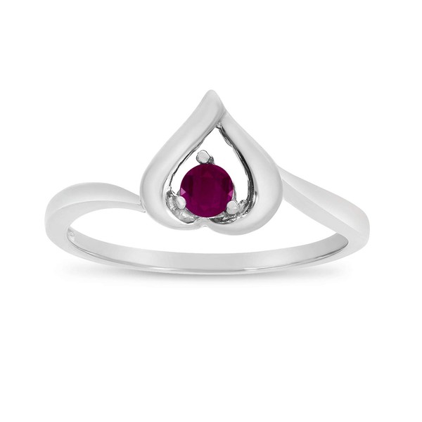 10k White Gold Round Ruby Heart Ring (Size 9)
