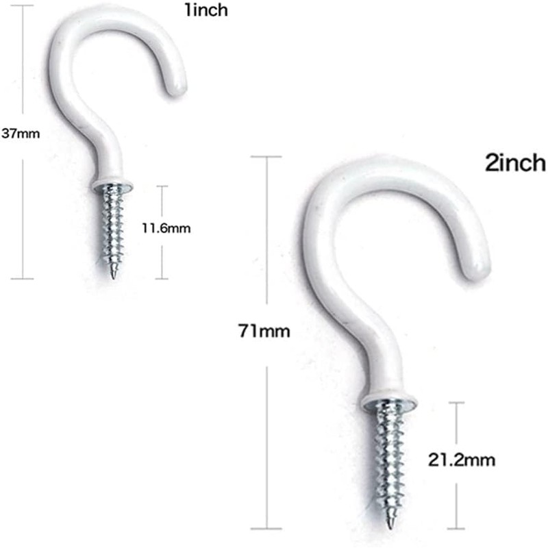 10Pcs White Screw-in Hanging Ceiling Hooks, Vinyl Coated Screw Hooks