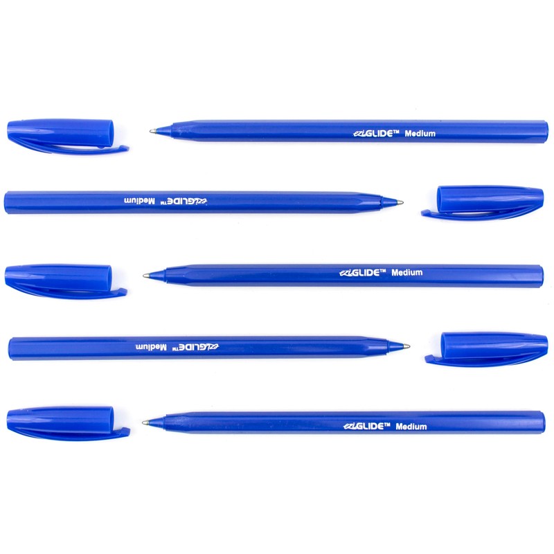 Eziglide Ballpoint Blue Pen, Pack of 10 Ballpoint Pens, Smooth