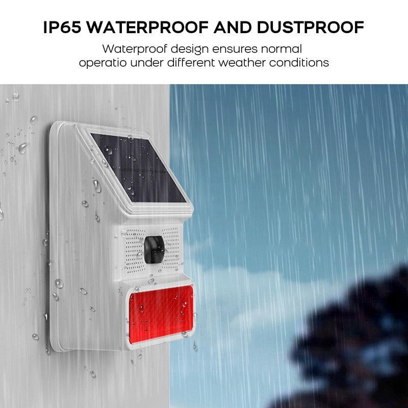 PGST Solar Motion Alarm,Outdoor Siren Detector with Flashing Light,IP65 Waterproof,Remote