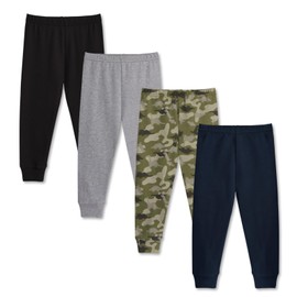 GLASH Kids Boys Cotton Pants, 4 Pack 2T/24M Toddler Joggers Black/Camo/Gray/Navy