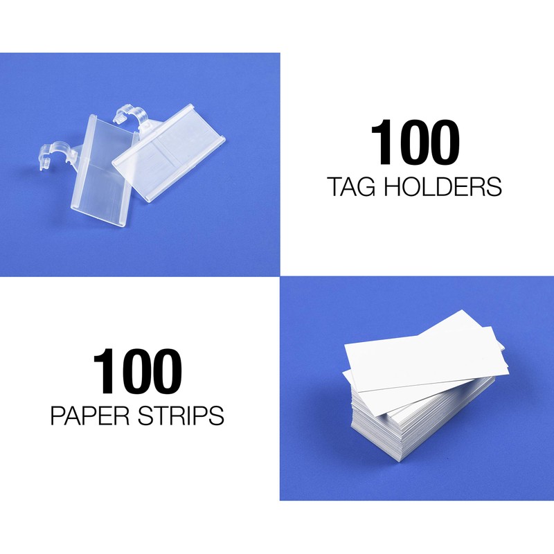Pack of 100 - Plastic Wire Shelf Label Holder, Sign