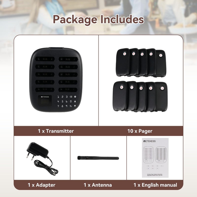 Retekess TD175S Restaurant Pager System, Wireless Calling System, Set with