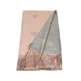 World of Shawls WINTER WARMER Reversible Thick Long Bumble Bee Print Fashion Scarf Blanket Wrap (Baby Pink/Grey)