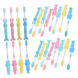 OHPHCALL 32ct Soft Bristles Kids Toothbrushes Mini Toothbrushes for Toddlers Gentle on Gums Cartoon Design Suction Cup Stand