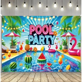 BlissYard Summer Hawaiian Backdrop Banner 71 x 43 inch Pool Party Themed Decoration Background Summer Swimming Pool Fruits Hawaiian Tropical Themed Indoor Outdoor Banner