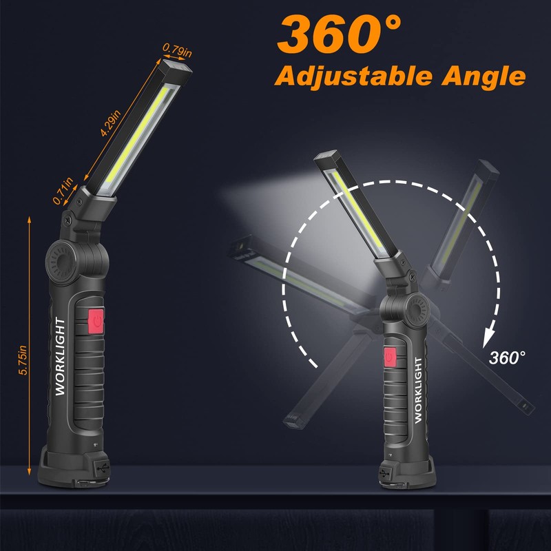 Mudder 6 Pcs Rechargeable LED Work Light with Magnetic Base