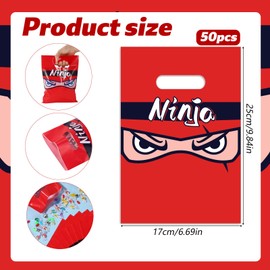 50pcs Ninja Gift Bags, Red Karate Goodie Candy Bag Ninja Birthday Party Decorations Party Karate Treat Favor Bags for Kids Boy Girl Anime Birthday Supplies
