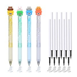 Temiary 4 Pcs Cute Retractable Erasable Gel Ink Pens & 10 Refills, Quick Dry Blue Ink Pen with Eraser, 0.5 mm Fine Point Smooth Writing for Journaling Note Taking (Animal Boxes)
