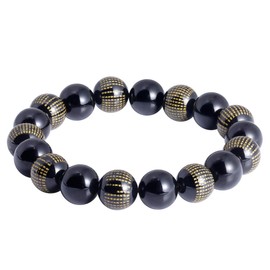 Jewboo Obsidian Sutra Bracelet Elastic Feng Shui Amulet for Men Women Attract Wealth and Good Luck 12mm