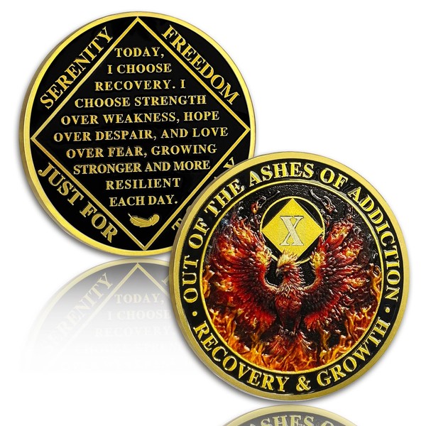 Phoenix 10 Year Sobriety Coin Flame Ten Year Sobriety Chip