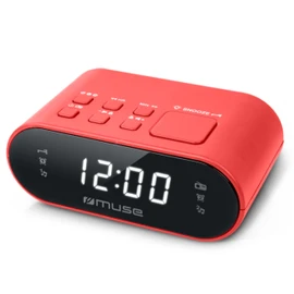 MUSE M-10 RD Radio Alarm Clock with LED Display, Two Alarm Times, Dimmable, Digital FM Tuner, 20 Stations Memory