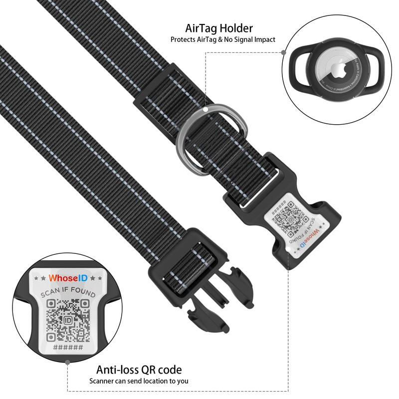 Airtag Dog Collar with QR Code, Reflective Dog Collar with