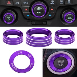 Control Knob Covers，Engine Start Stop Sticker Volume AC Radio Switch Button Decal Trim Aluminum Alloy Rings Compatible with Dodge Challenger/Charger/Chrysler 300 300s (2015-2021) 4 pcs - Purple