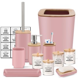IMAVO Bathroom Accessories Set,Pink Bathroom Set,11 Pieces Bathroom Accessory Set,Trash Can for Bathroom Accessories Décor and Housewarming Gifts