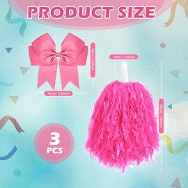 Hotop 3 Pcs 10 in Cheerleading Pom Poms and Large Cheerleader Hair Bow for Girl Cheer Pompoms Cheerleading Accessories for Sport Events Dance Party Basketball Football Team (Pink,Classic)