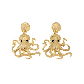Gold Octopus Earrings for Women Unique Shell Octopus Drop Dangle Earrings Ocean Animal Charms Earrings Exaggerated Big Octopus Earrings Hawaiian Beach Charm Jewelry (Gold)