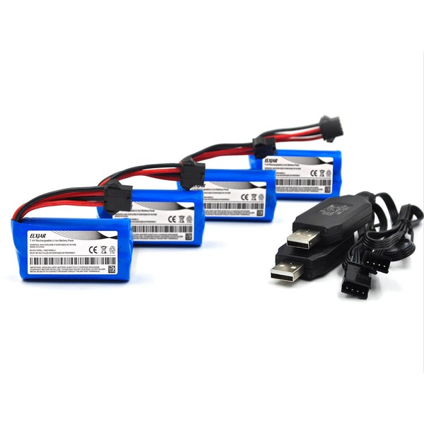 elxjarpower (4-Pack) 7.4V 700mAh 14500 Li-ion Battery with SM-4P Plug